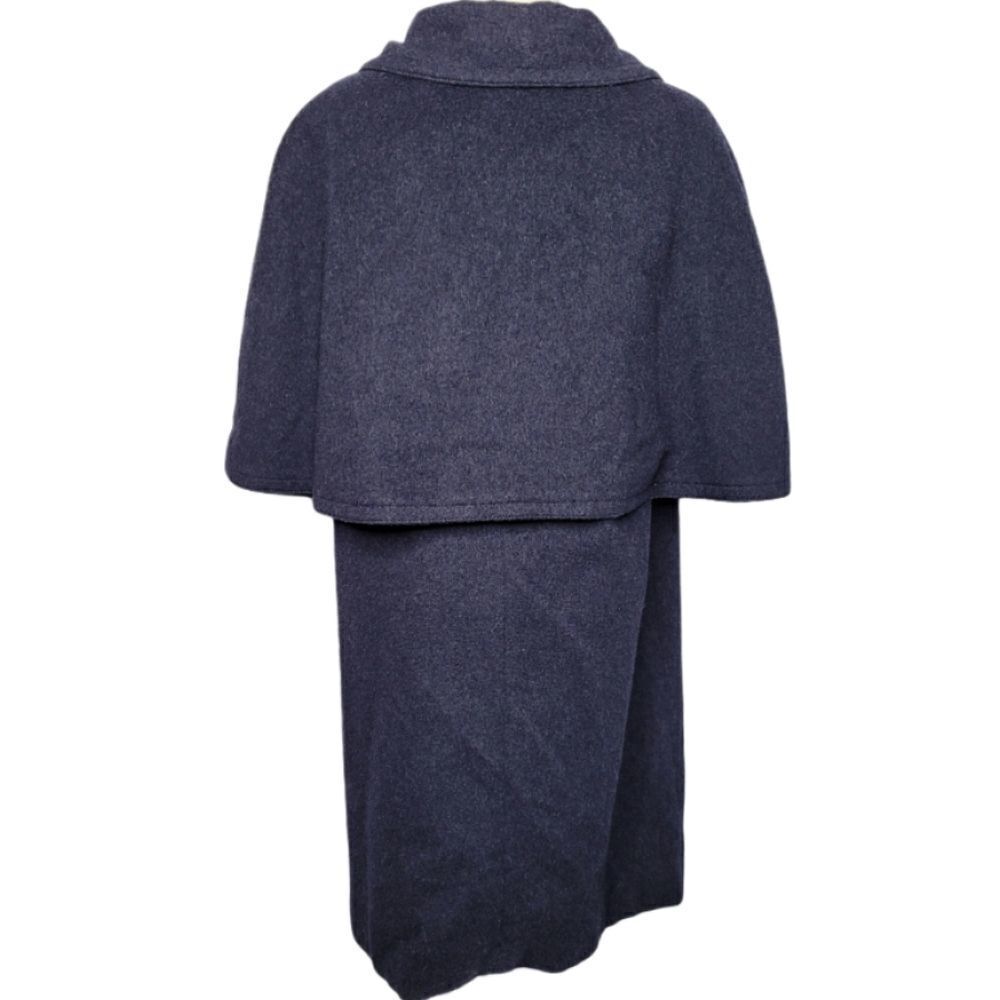 VINTAGE 60s FABIANI blue wool cape shawl long peacoat jacket M - Picture 3 of 13